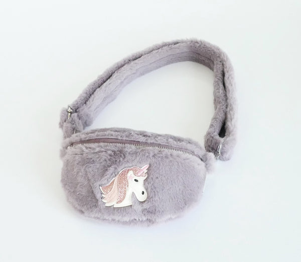 k:s me - Tasche Sidebag Plüsch Einhorn - Brombeer - mit Plüschgurt