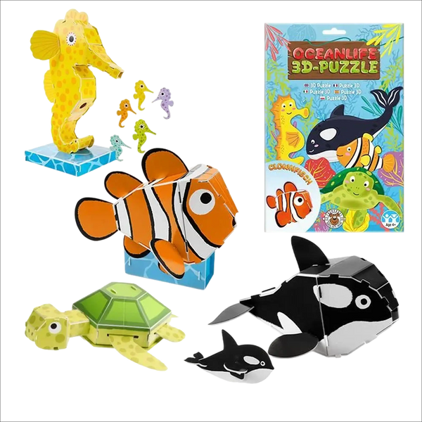 3D-Puzzle - Tiere Oceanlife – Clownfisch, Schildkröte, Orca-Wal & Seepferdchen