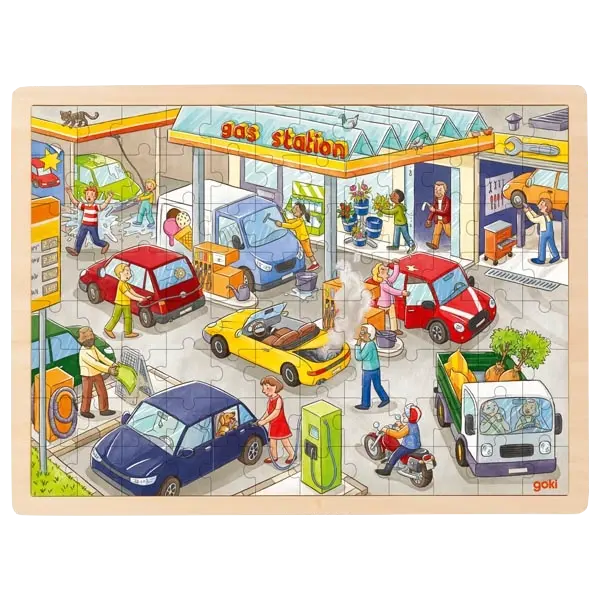 goki Einlegepuzzle Tankstelle – Holzpuzzle für Kinder