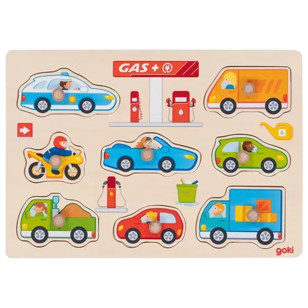 goki Steckpuzzle Tankstelle – Holzpuzzle für Kinder