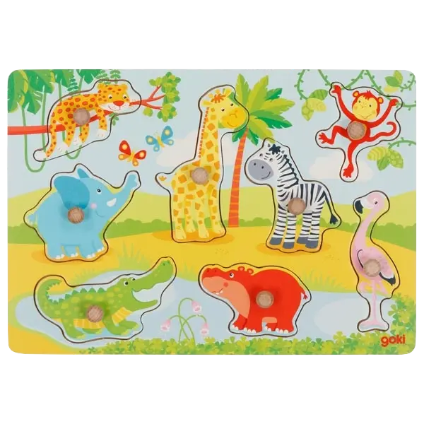 goki Steckpuzzle Afrikanische Tierkinder – Holzpuzzle für Kinder