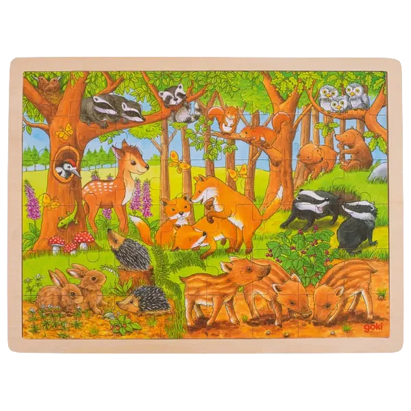 goki Einlegepuzzle Tierkinder im Wald – Holzpuzzle für Kinder