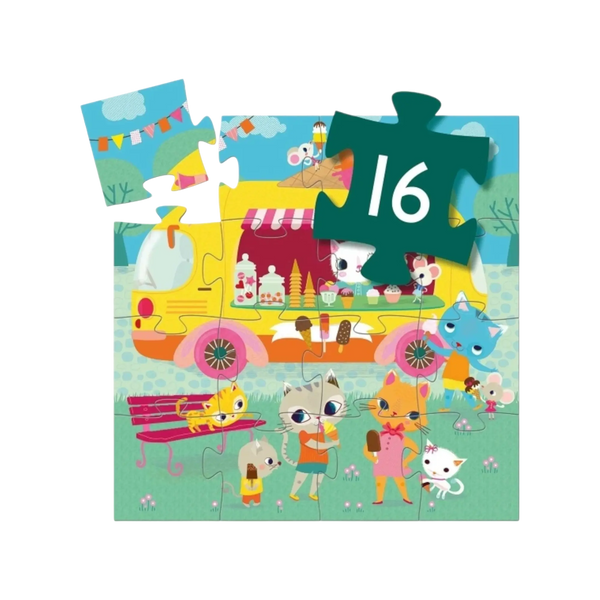DJECO Puzzle Eiswagen - 16 Teile Silhouetten-Box Katzen