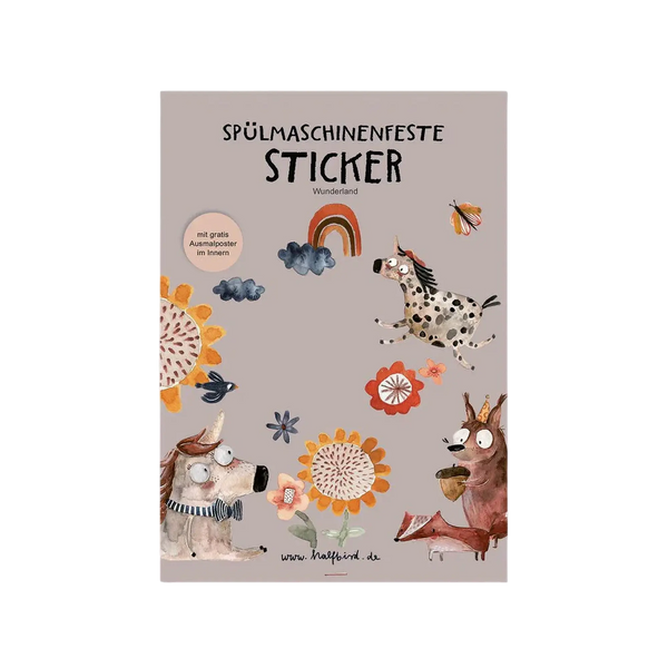 HALFBIRD Spülmaschinenfeste Sticker "Wunderland" - 23 Aufkleber für glatte Oberflächen