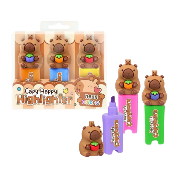 Happy Capy Highlighter 3er-Set - Neon Textmarker mit Capybara-Figuren