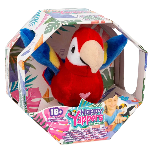 Happy Yappers Roter Papagei - Interaktiver sprechender Plüschvogel