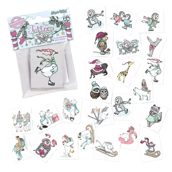 TapirElla Mini-Tattoo-Set Weihnachten – 24-teilige Kindertattoos für festlichen Spaß