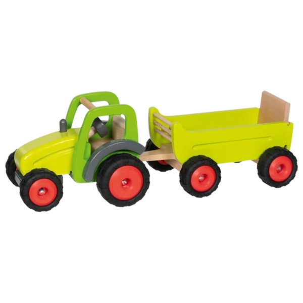 goki Traktor mit Anhänger – Traktor aus Holz mit Anhänger