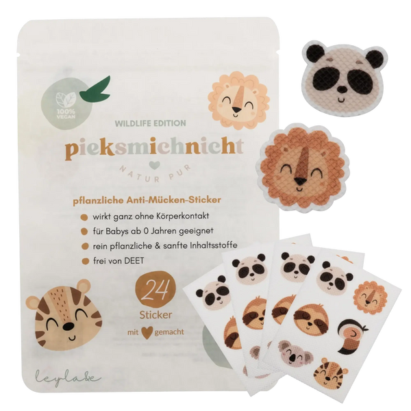 pieksmichnicht Wildlife Edition - 24 Anti-Mücken-Sticker pflanzlich für Kinder