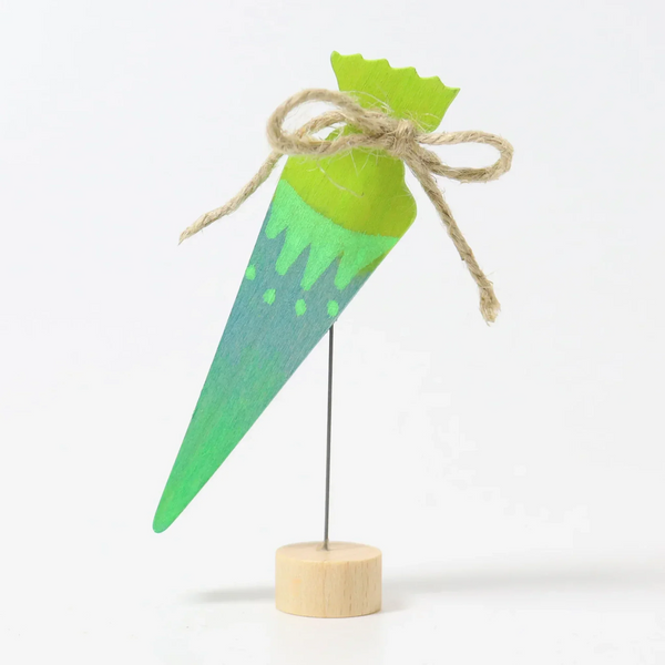 GRIMM'S Steckfigur Schultüte Neongrün - Handbemalte Holzfigur für Festtagsringe - Makimo - Smart Kids