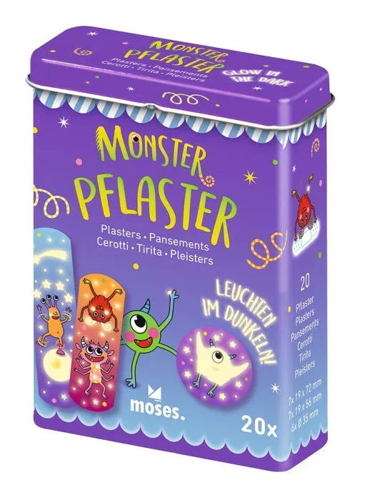 Monster Nachtleuchtende Pflaster – Glow-in-the-Dark Pflaster in Metalldose, 20 Stück - Makimo - Smart Kids