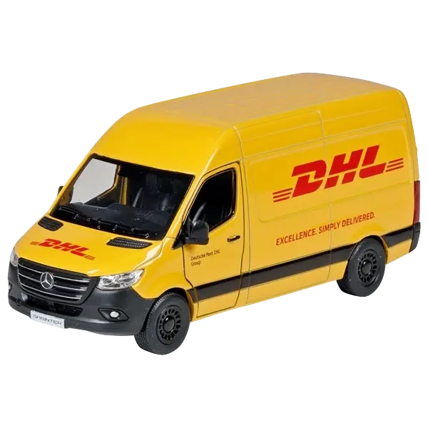 goki Mercedes-Benz Sprinter DHL – Spielzeug-Transporter aus Spritzguss mit Rückzugmotor