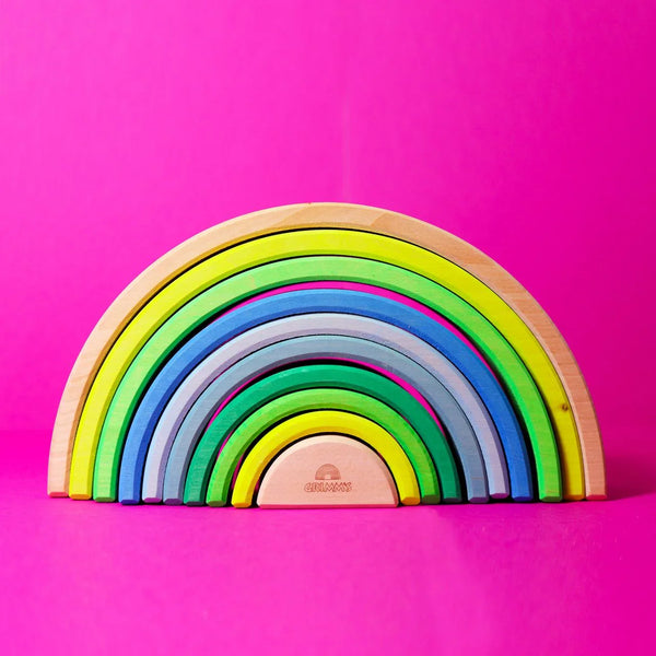 GRIMM’S Regenbogen Neongrün – 10-teiliger Stapelspaß in leuchtenden Farben - Makimo - Smart Kids