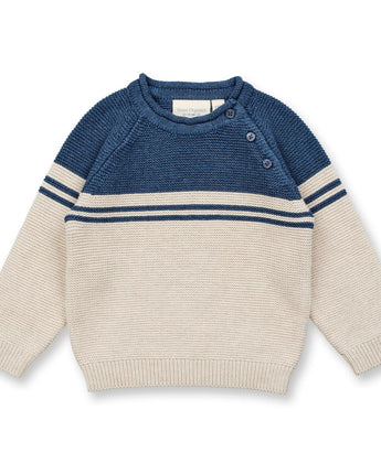 Sense Organics VICTOR Baby Strickpullover in Dunkelblau und Beige