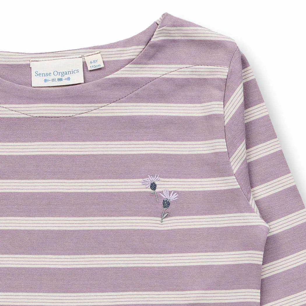 Sense Organics ALUNA Langarmshirt Mauve Ringel Blumen GOTS - Makimo - Smart Kids