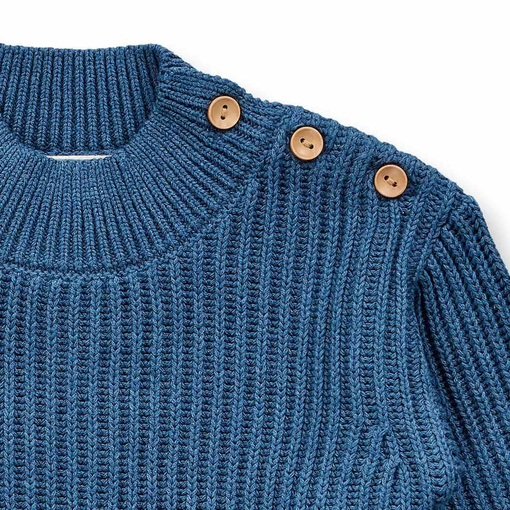 Sense Organics VARUNY Baby Strickpullover Teal Melange GOTS - Makimo - Smart Kids