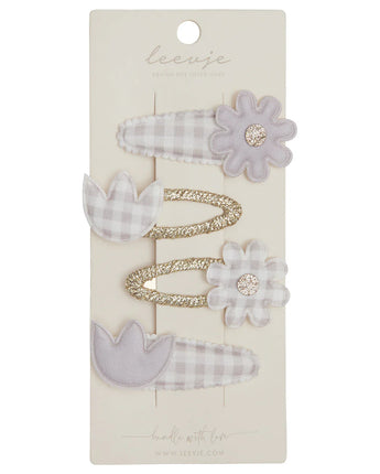 leevje - Haarspangen 'lavender gingham flower clips"