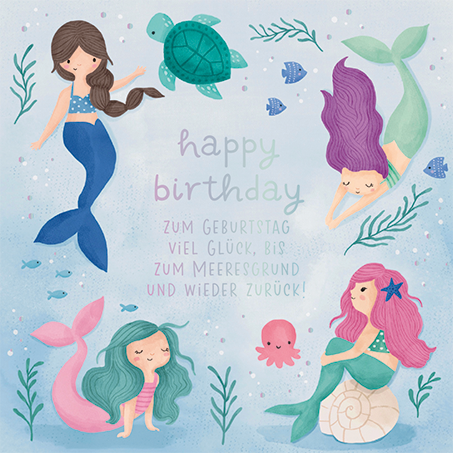 Grafikwerkstatt - Quadratische Doppelkarte "frech, wild & wunderbar" - Meerjungfrauen