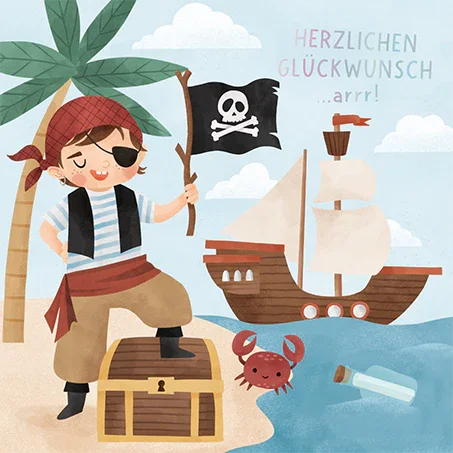 Grafikwerkstatt - Quadratische Doppelkarte "frech, wild & wunderbar" - Pirat - Makimo - Smart Kids