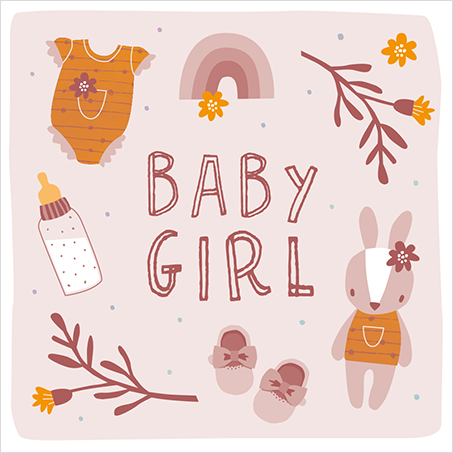 Grafikwerkstatt - Quadratische Doppelkarte "frech, wild & wunderbar" - Baby Girl