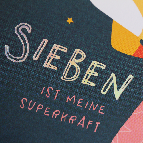 Grafikwerkstatt - Quadratische Doppelkarte "frech, wild & wunderbar" - Sieben ist meine Superkraft