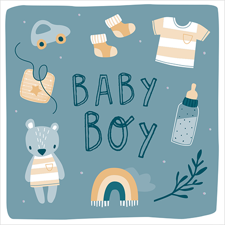 Grafikwerkstatt - Quadratische Doppelkarte "frech, wild & wunderbar" - Baby Boy