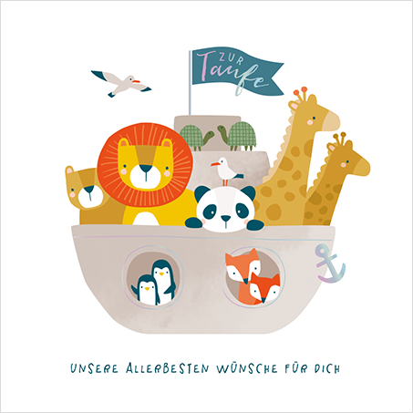 Grafikwerkstatt - Quadratische Doppelkarte "frech, wild & wunderbar" - Zur Taufe