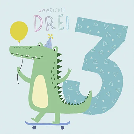 Grafikwerkstatt - Quadratische Doppelkarte "frech, wild & wunderbar" - Vorsicht! Drei - Makimo - Smart Kids
