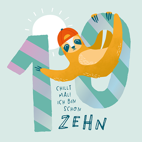 Grafikwerkstatt - Quadratische Doppelkarte "frech, wild & wunderbar" - Ich bin schon Zehn