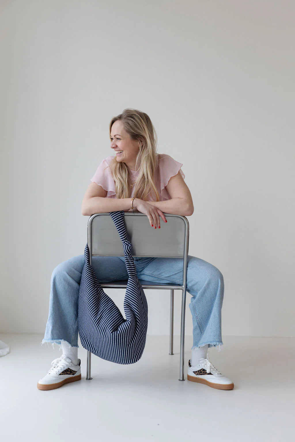 LUKKILY -  Bag #1 Terry navy/white – Mom Bag aus Frotteestoff mit Navy-White-Streifen