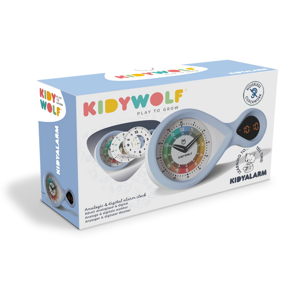 KIDYWOLF Analoger & digitaler Wecker hellblau