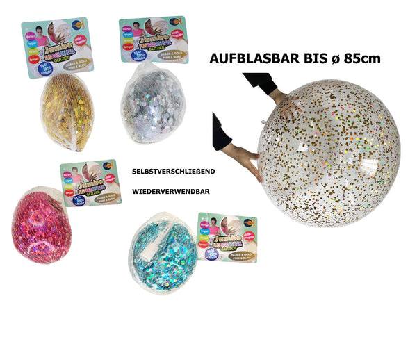 Fun Ballon Ball Jumbo Glitzer XXL aufblasbarer Spielball Ø 85 cm