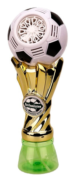 Seifenblasen Fußball Pokal mit Licht – Bubble Maschine im goldenen Trophy-Design