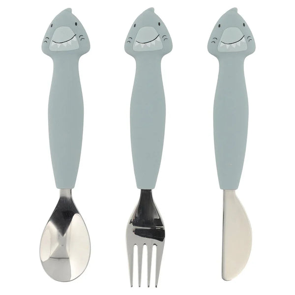 trixie - Kinderbesteck aus Silikon - 3-teiliges Set - Mr. Shark - Makimo - Smart Kids