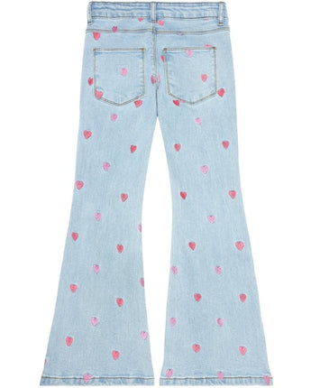 THE NEW Tnlaflared Embroidery Jeans, Light Blue Denim, Herzstickerei