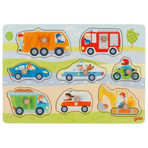 goki Steckpuzzle Fahrzeuge – Holzpuzzle für Kinder