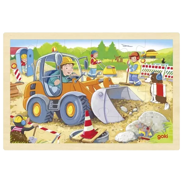goki Einlegepuzzle Baustelle (24 Teile) – Holzpuzzle für Kinder