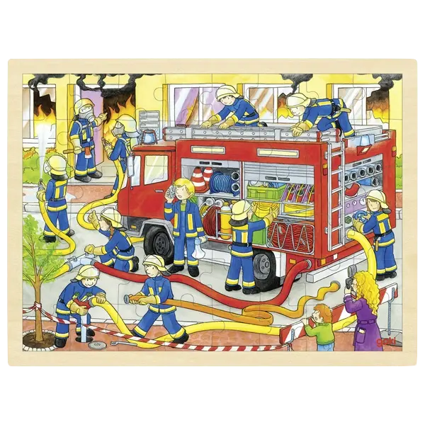 goki Einlegepuzzle Feuerwehreinsatz – Holzpuzzle für Kinder