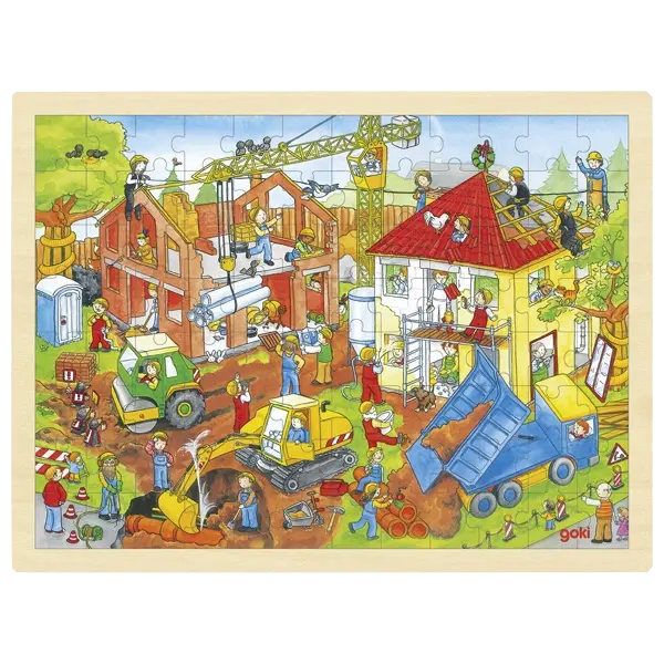 goki Einlegepuzzle Baustelle (96 Teile) – Holzpuzzle für Kinder