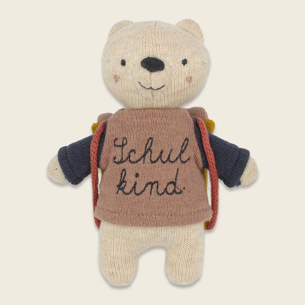 ava&yves - Bär „Schulkind“ mit Schulranzen und Shirt in rosa/blau 15cm