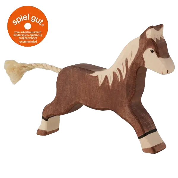 Holztiger Pferd, laufend, dunkelbraun – Holztier zum Spielen