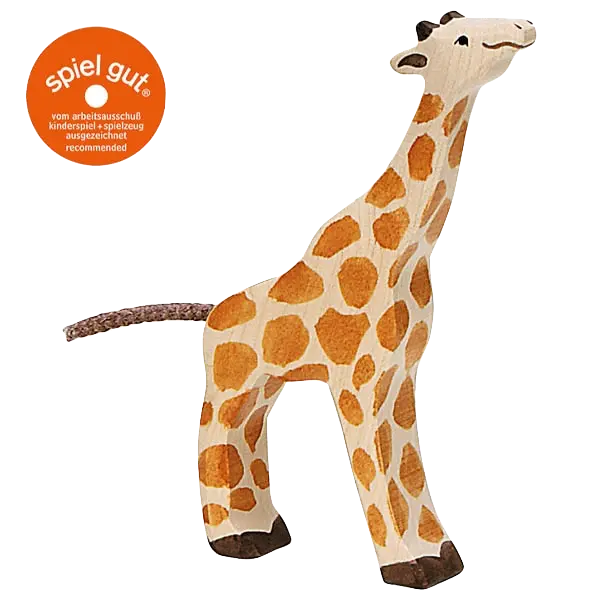 Holztiger Giraffe, klein, fressend – Holztier zum Spielen