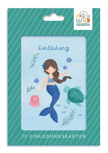 Grafikwerkstatt - Einladungskarten-Set "frech, wild & wunderbar", 10 Stück - Meerjungfrau - Makimo - Smart Kids