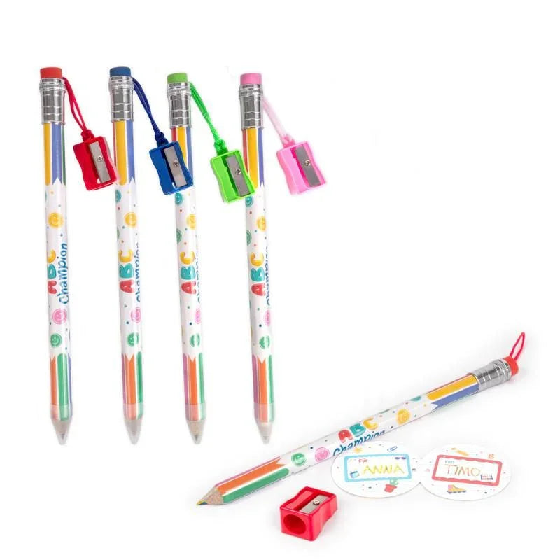 ABC CHAMPIONS Jumbo Mehrfarbstift mit Spitzer & Radierer