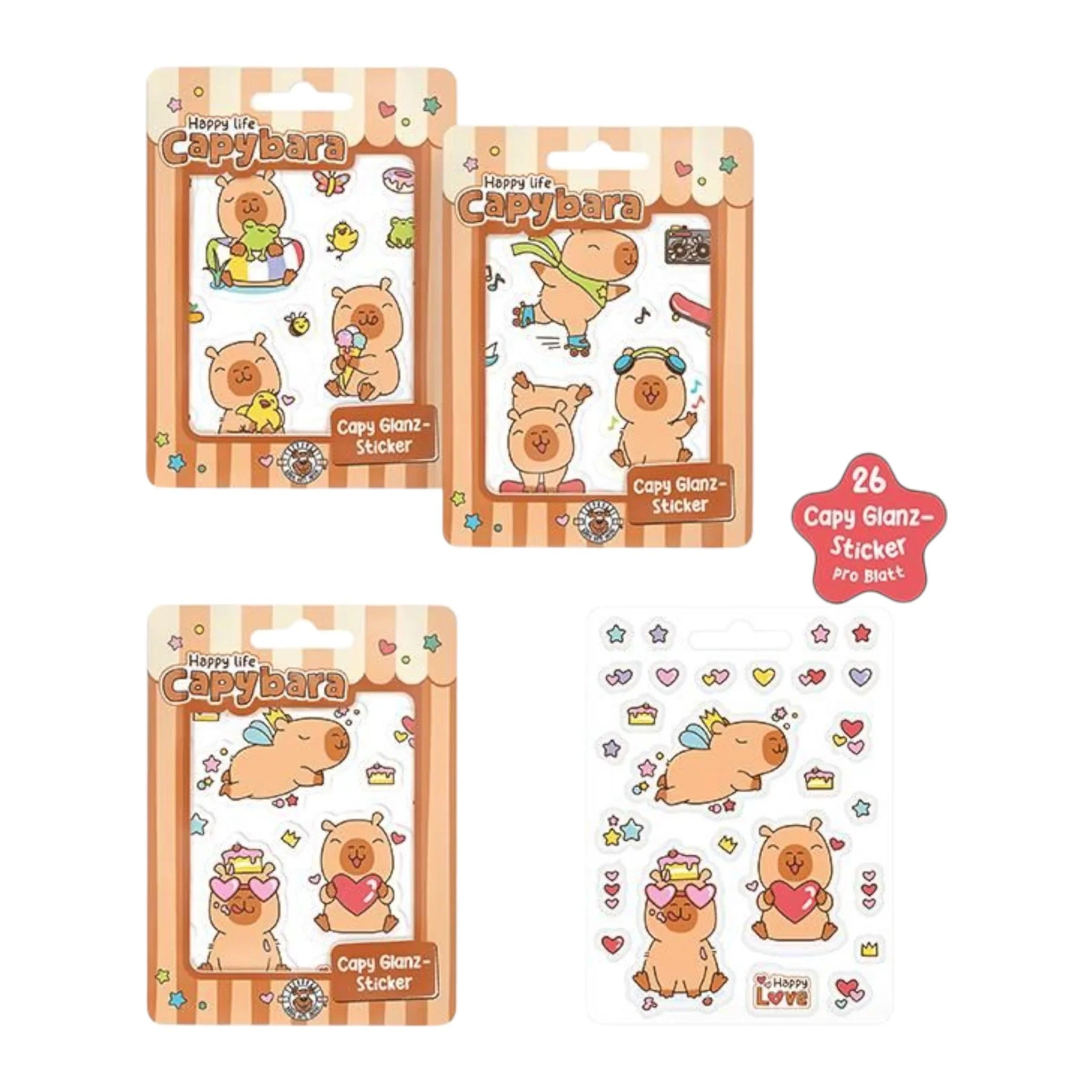 Capybara Sticker-Set 26-teilig - Hochwertige Aufkleber
