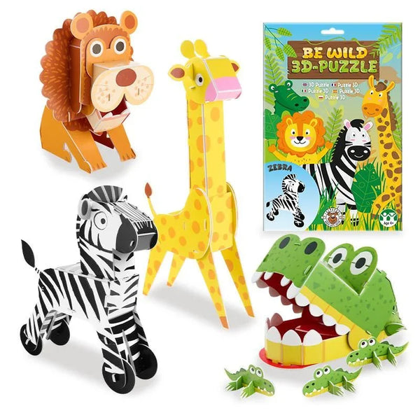 3D-Puzzle-Tiere Safari – Löwe, Zebra, Krokodil & Giraffe - Makimo - Smart Kids