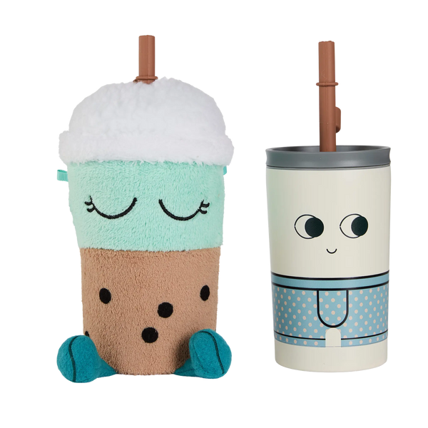 Asobu Bubble Tea Fuzzie „Beanie the Buzz“ – Kuschelige Bubble Tea Trinkflasche mit Trinkhalm, 360 ml