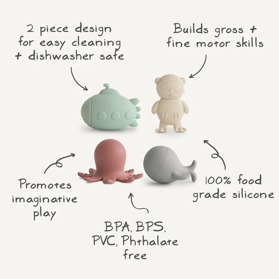 Mushie - Sealife Bath Play Set 4-Pack – Silikon Badspielzeug - Makimo - Smart Kids