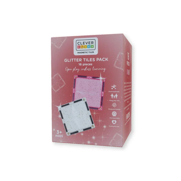 Cleverclixx - Glitter Tiles Pack Transparent/Rosa – 16 Glitzer Teile - Makimo - Smart Kids