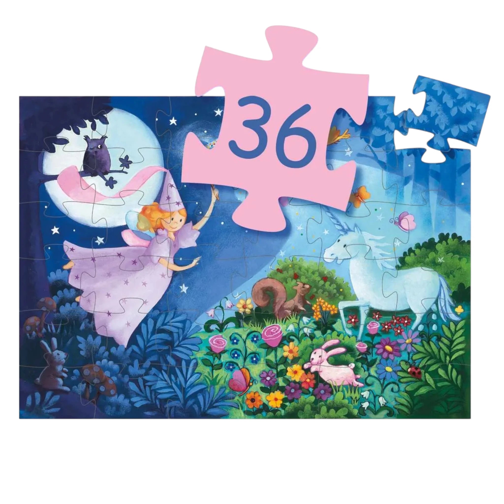 DJECO Puzzle Fee und Einhorn - 36 Teile Silhouetten-Box - Makimo - Smart Kids